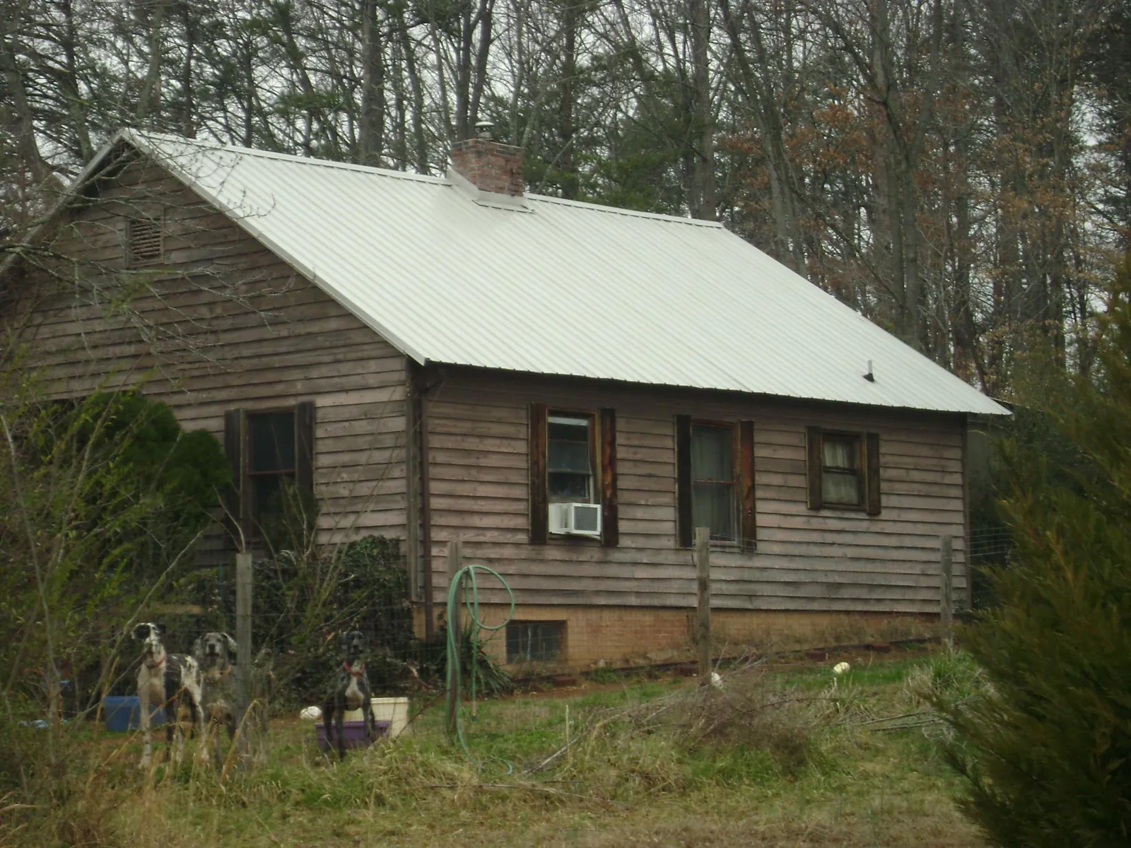 White metal roof on an old wood sided farmhouse, from a Asphalt Shingle Roof Repair job in Big Cove Tannery